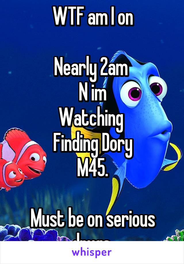 WTF am I on

Nearly 2am 
N im
Watching 
Finding Dory
M45.

Must be on serious drugs.