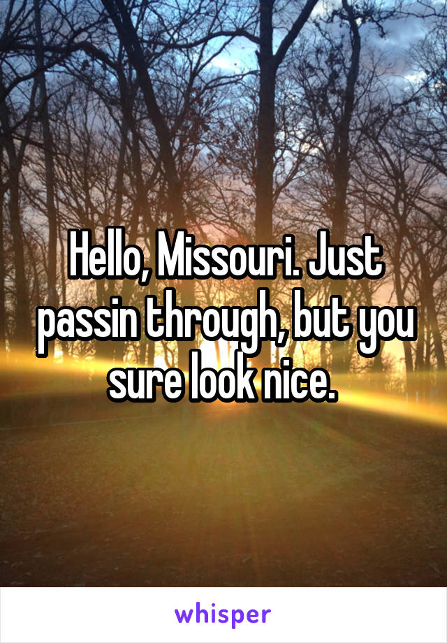 Hello, Missouri. Just passin through, but you sure look nice. 