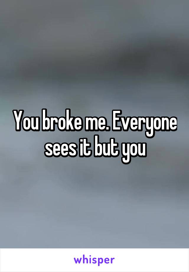 You broke me. Everyone sees it but you