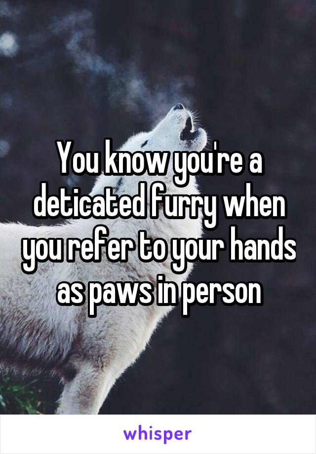You know you're a deticated furry when you refer to your hands as paws in person