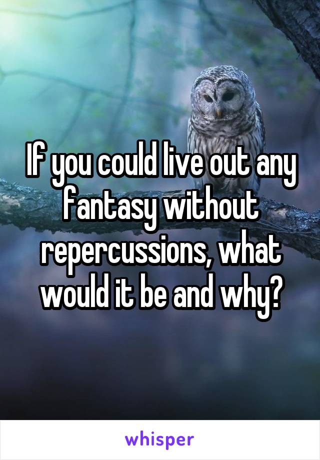 If you could live out any fantasy without repercussions, what would it be and why?