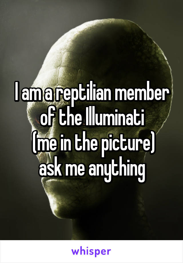 I am a reptilian member of the Illuminati
 (me in the picture)
ask me anything