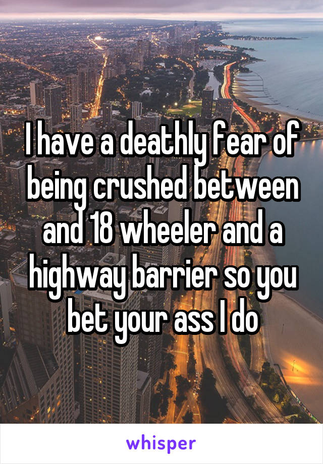 I have a deathly fear of being crushed between and 18 wheeler and a highway barrier so you bet your ass I do