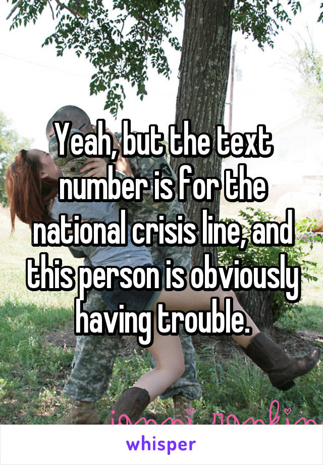 Yeah, but the text number is for the national crisis line, and this person is obviously having trouble.