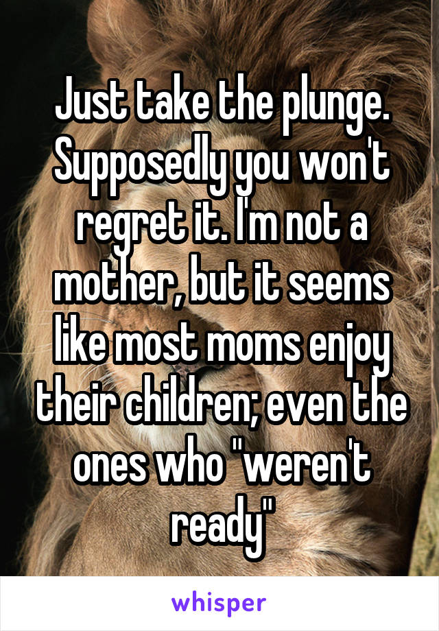 Just take the plunge. Supposedly you won't regret it. I'm not a mother, but it seems like most moms enjoy their children; even the ones who "weren't ready"
