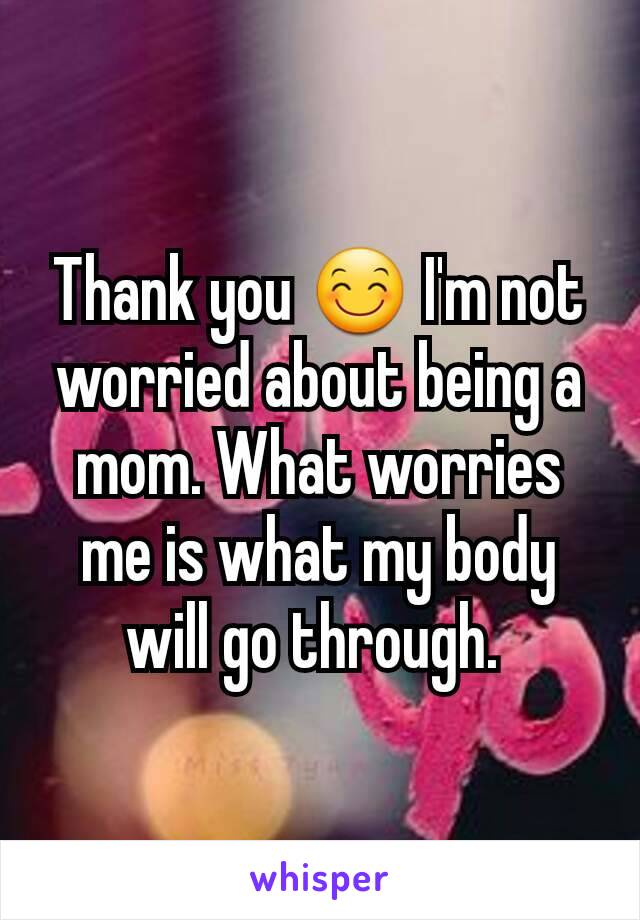 Thank you 😊 I'm not worried about being a mom. What worries me is what my body will go through. 