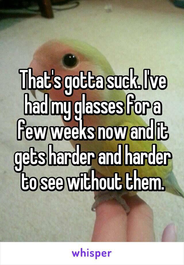 That's gotta suck. I've had my glasses for a few weeks now and it gets harder and harder to see without them.
