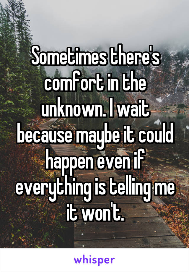 Sometimes there's comfort in the unknown. I wait because maybe it could happen even if everything is telling me it won't.