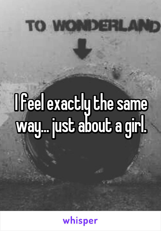 I feel exactly the same way... just about a girl.