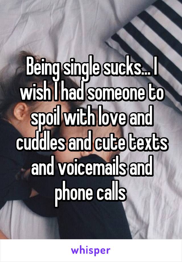 Being single sucks... I wish I had someone to spoil with love and cuddles and cute texts and voicemails and phone calls 