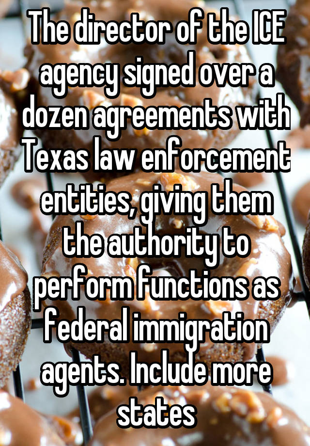 The director of the ICE agency signed over a dozen agreements with Texas law enforcement entities, giving them the authority to perform functions as federal immigration agents. Include more states