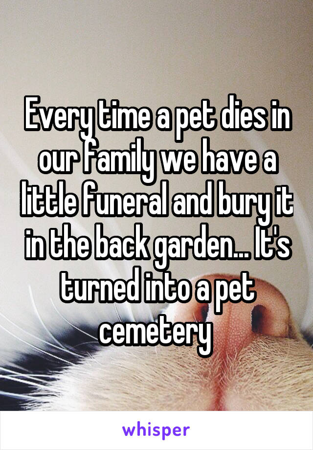Every time a pet dies in our family we have a little funeral and bury it in the back garden... It's turned into a pet cemetery 