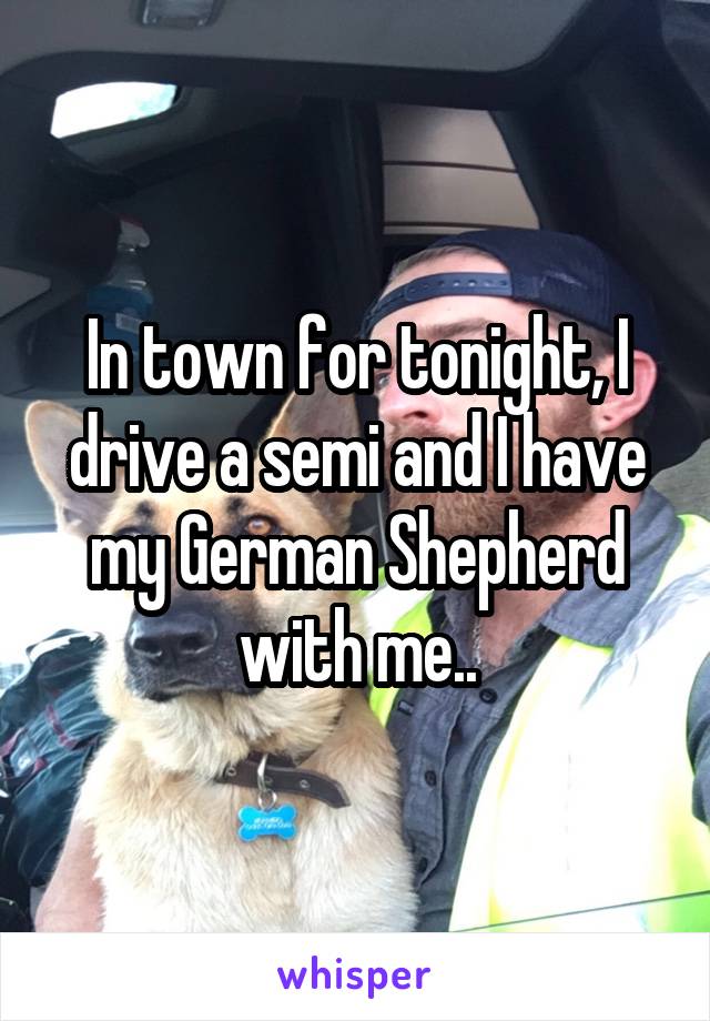 In town for tonight, I drive a semi and I have my German Shepherd with me..