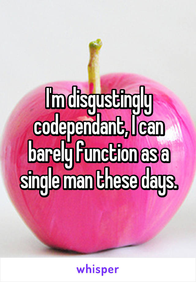 I'm disgustingly codependant, I can barely function as a single man these days.