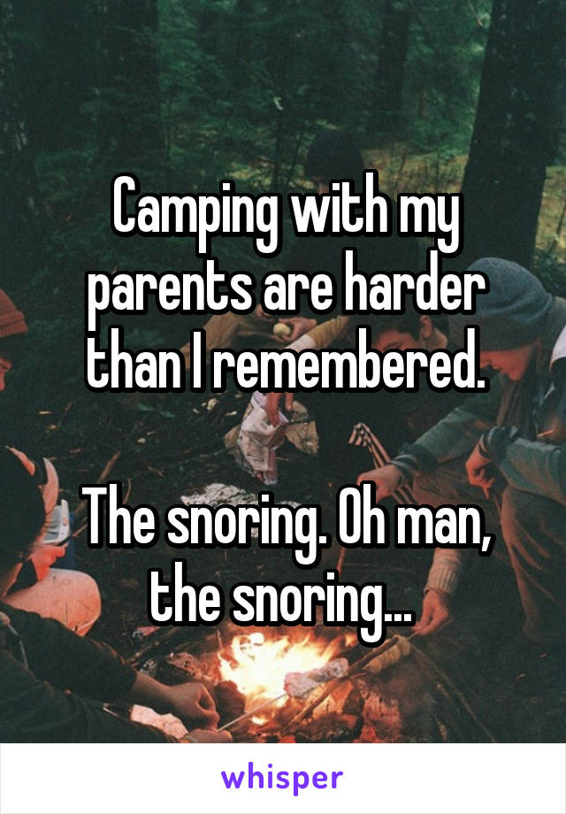 Camping with my parents are harder than I remembered.

The snoring. Oh man, the snoring... 
