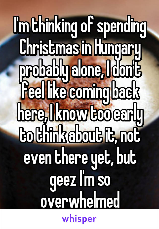 I'm thinking of spending Christmas in Hungary probably alone, I don't feel like coming back here, I know too early to think about it, not even there yet, but geez I'm so overwhelmed