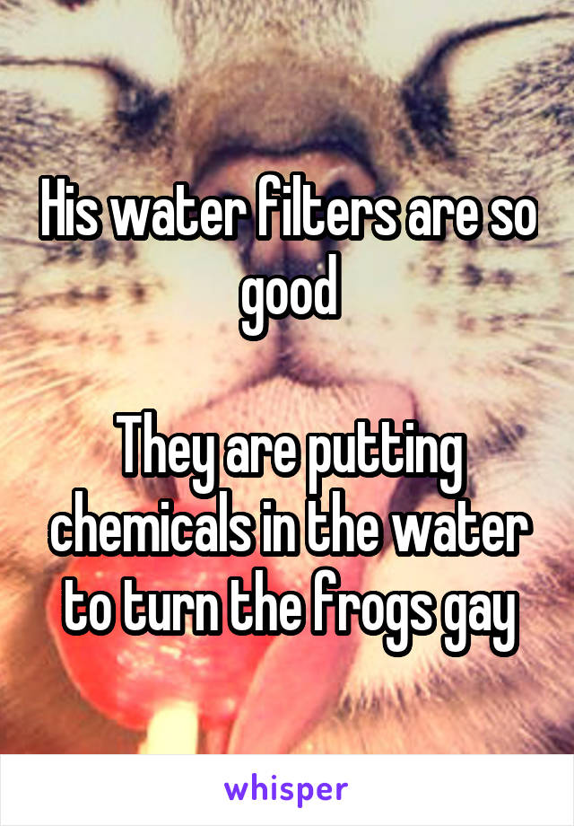 His water filters are so good

They are putting chemicals in the water to turn the frogs gay