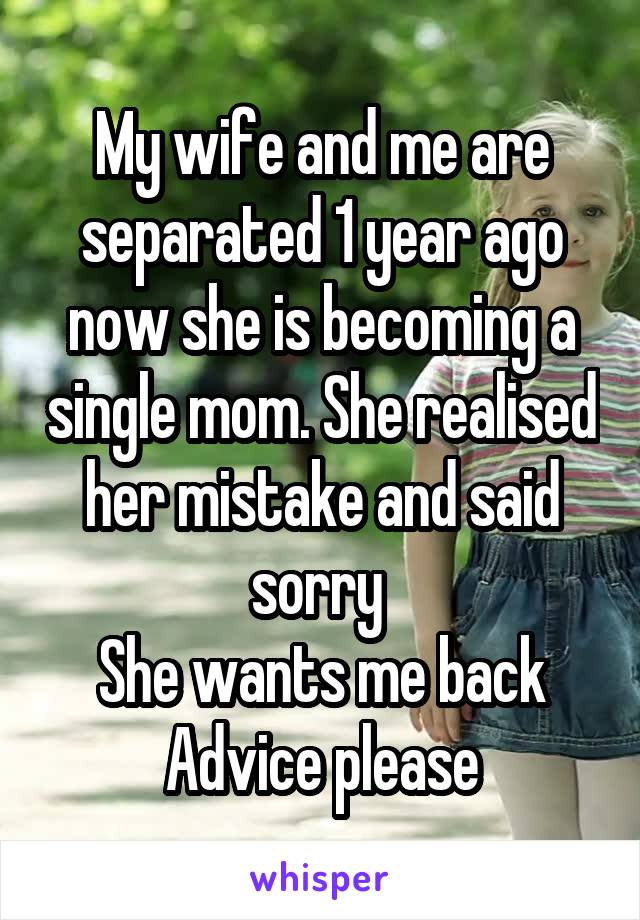 My wife and me are separated 1 year ago now she is becoming a single mom. She realised her mistake and said sorry 
She wants me back
Advice please