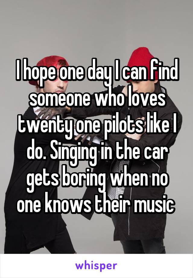 I hope one day I can find someone who loves twenty one pilots like I do. Singing in the car gets boring when no one knows their music 