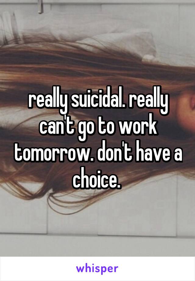 really suicidal. really can't go to work tomorrow. don't have a choice. 