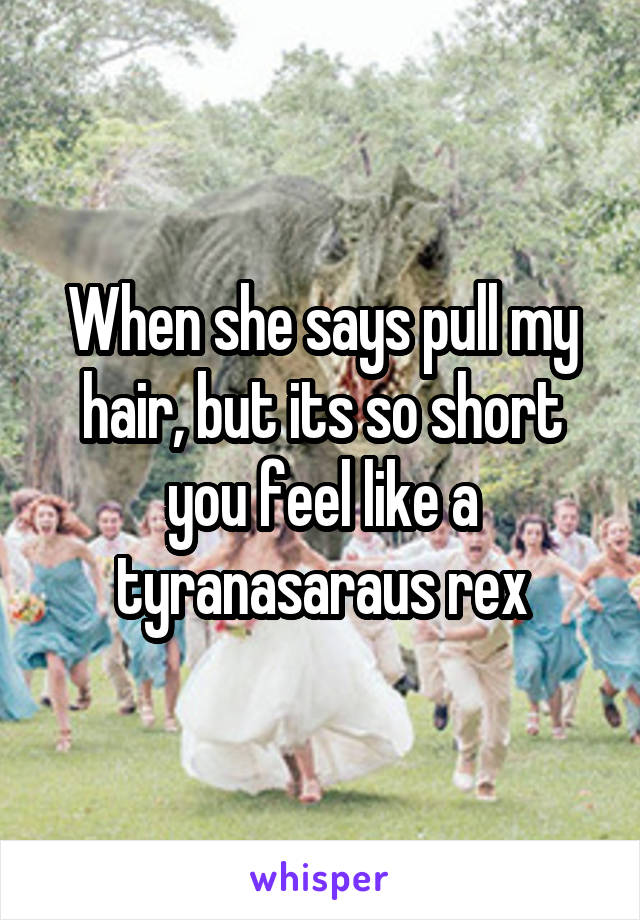 When she says pull my hair, but its so short you feel like a tyranasaraus rex
