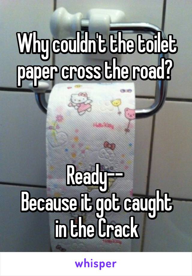 Why couldn't the toilet paper cross the road? 



Ready-- 
Because it got caught in the Crack