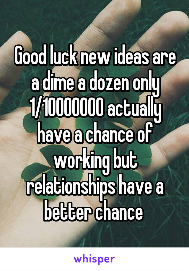 Good luck new ideas are a dime a dozen only 1/10000000 actually have a chance of working but relationships have a better chance 