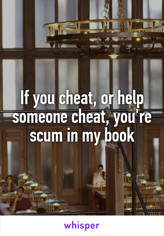 If you cheat, or help someone cheat, you're scum in my book