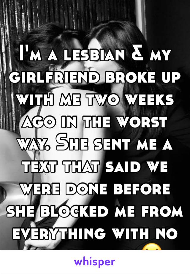 I'm a lesbian & my girlfriend broke up with me two weeks ago in the worst way. She sent me a text that said we were done before she blocked me from everything with no explanation. 😭