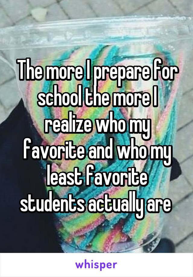 The more I prepare for school the more I realize who my favorite and who my least favorite students actually are 