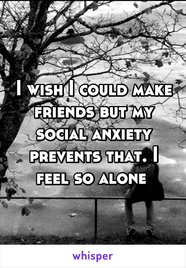 I wish I could make friends but my social anxiety prevents that. I feel so alone 