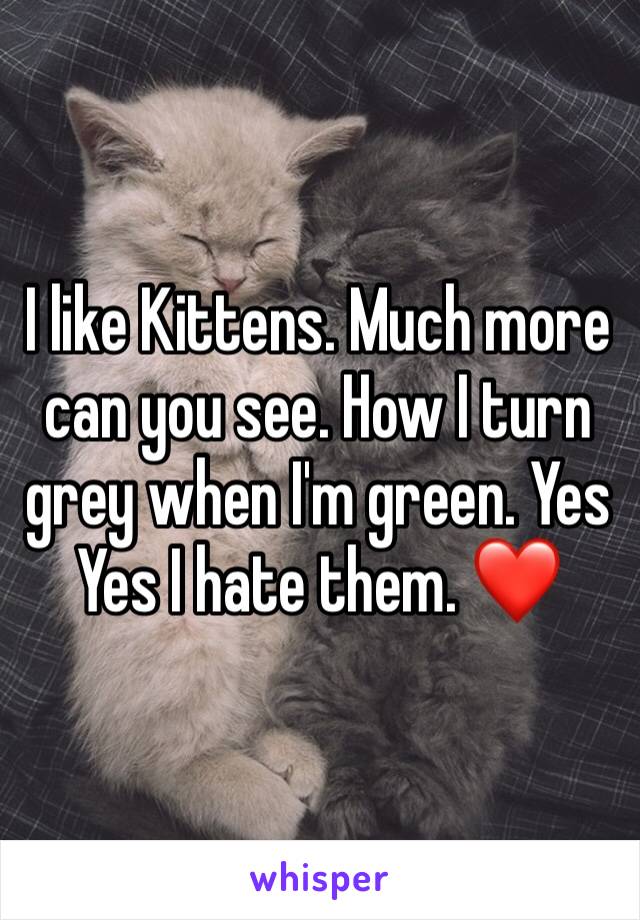 I like Kittens. Much more can you see. How I turn grey when I'm green. Yes Yes I hate them. ❤️