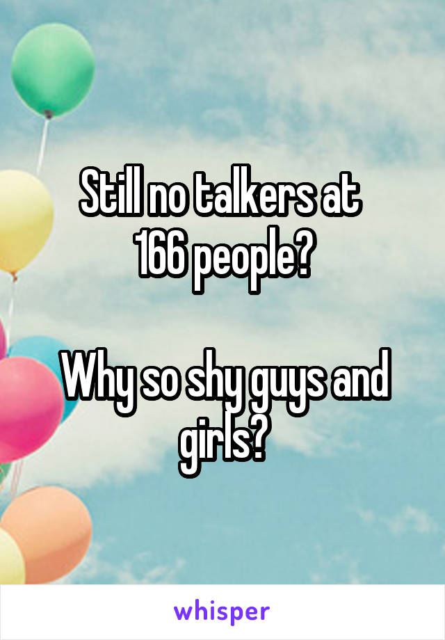 Still no talkers at 
166 people?

Why so shy guys and girls?