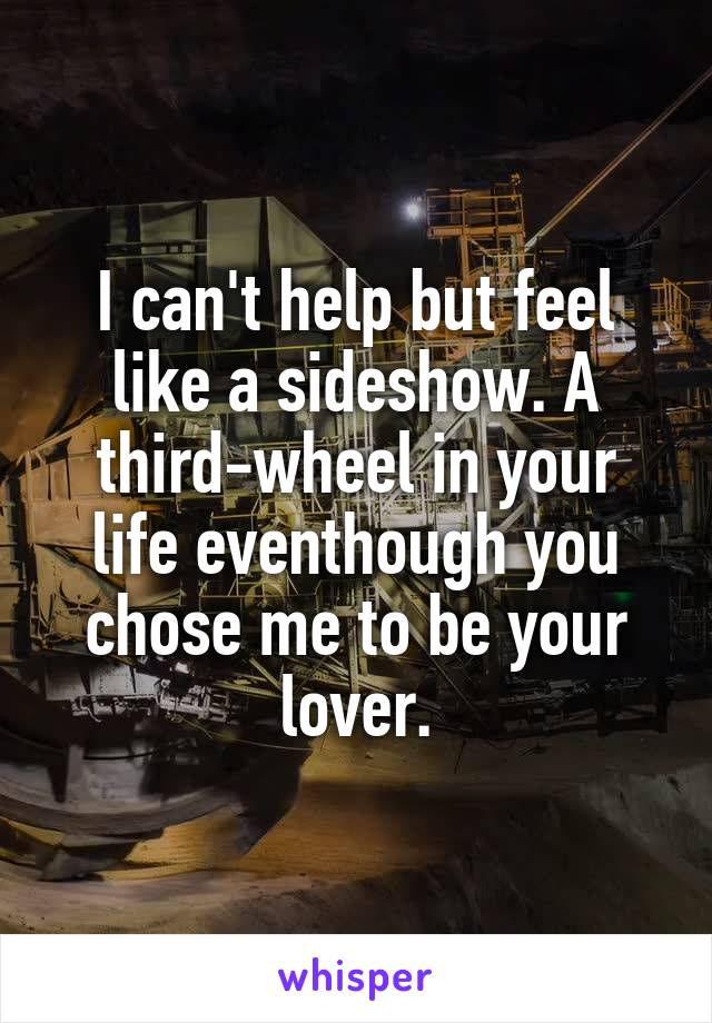 I can't help but feel like a sideshow. A third-wheel in your life eventhough you chose me to be your lover.