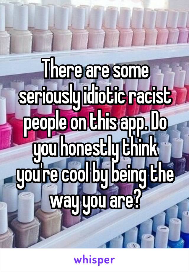 There are some seriously idiotic racist people on this app. Do you honestly think you're cool by being the way you are?