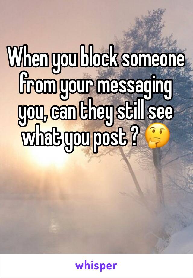 When you block someone from your messaging you, can they still see what you post ? 🤔