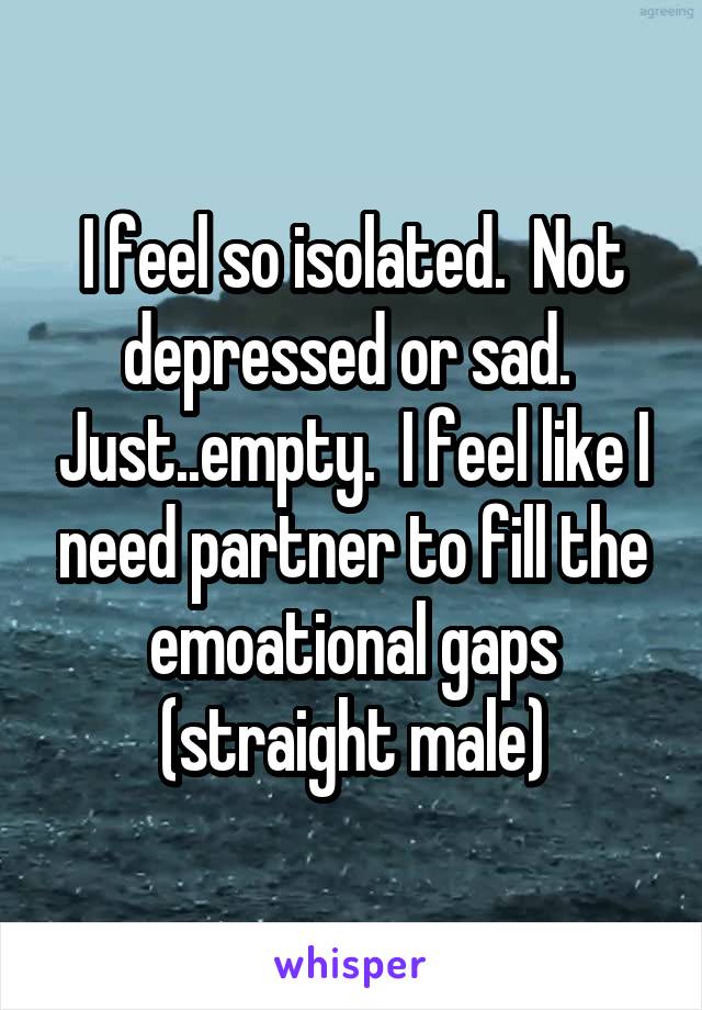 I feel so isolated.  Not depressed or sad.  Just..empty.  I feel like I need partner to fill the emoational gaps (straight male)