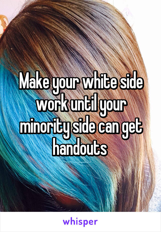 Make your white side work until your minority side can get handouts 