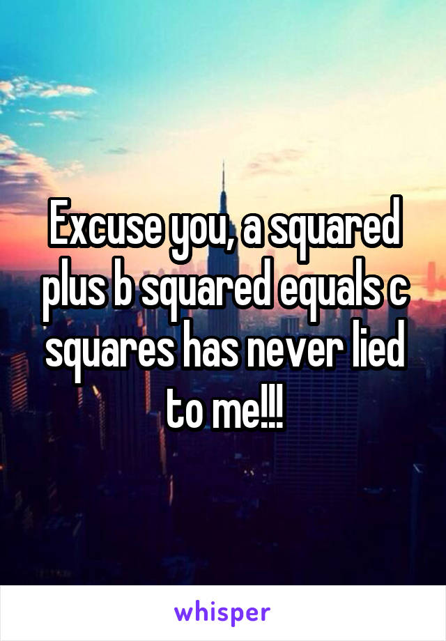 Excuse you, a squared plus b squared equals c squares has never lied to me!!!