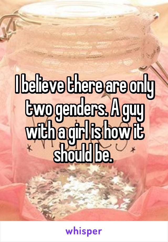 I believe there are only two genders. A guy with a girl is how it should be. 