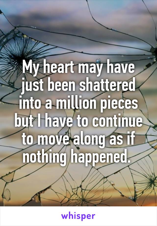 My heart may have just been shattered into a million pieces but I have to continue to move along as if nothing happened. 