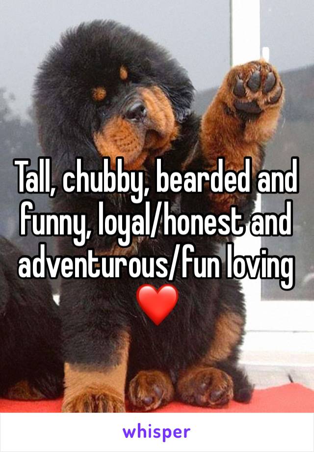 Tall, chubby, bearded and funny, loyal/honest and adventurous/fun loving ❤️
