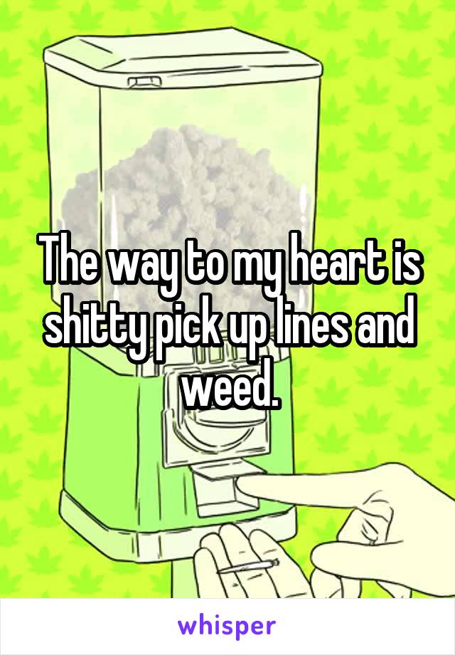 The way to my heart is shitty pick up lines and weed.