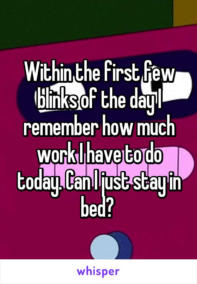 Within the first few blinks of the day I remember how much work I have to do today. Can I just stay in bed? 