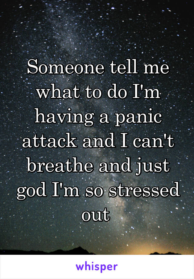 Someone tell me what to do I'm having a panic attack and I can't breathe and just god I'm so stressed out 