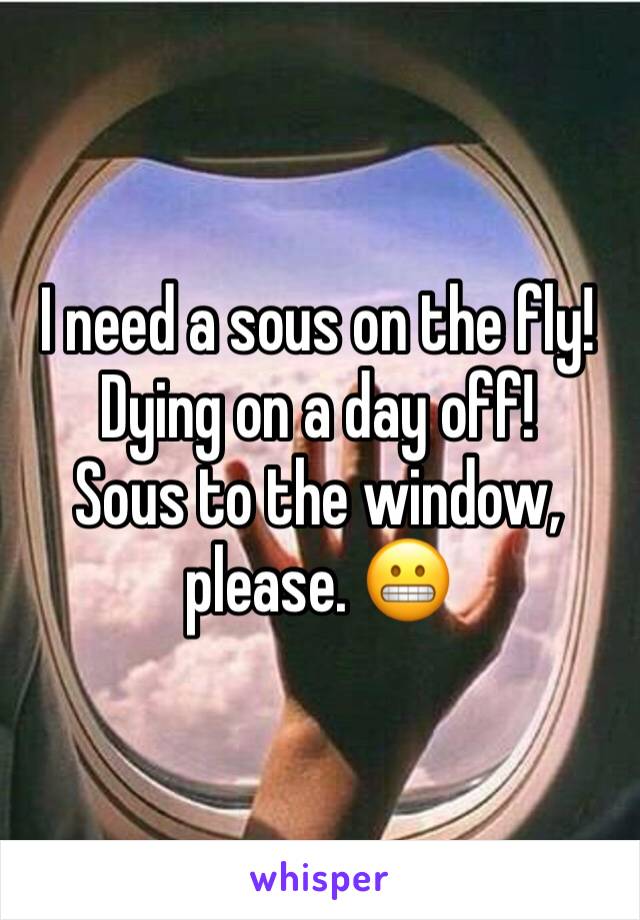 I need a sous on the fly! Dying on a day off! 
Sous to the window, please. 😬