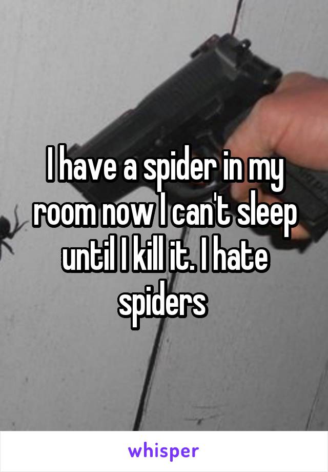 I have a spider in my room now I can't sleep until I kill it. I hate spiders 