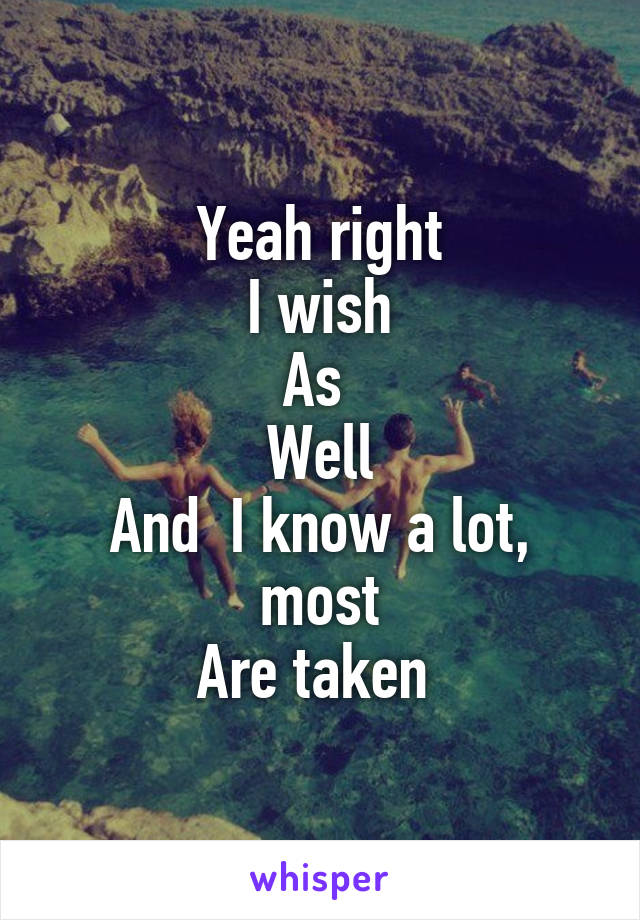 Yeah right
I wish
As 
Well
And  I know a lot, most
Are taken 
