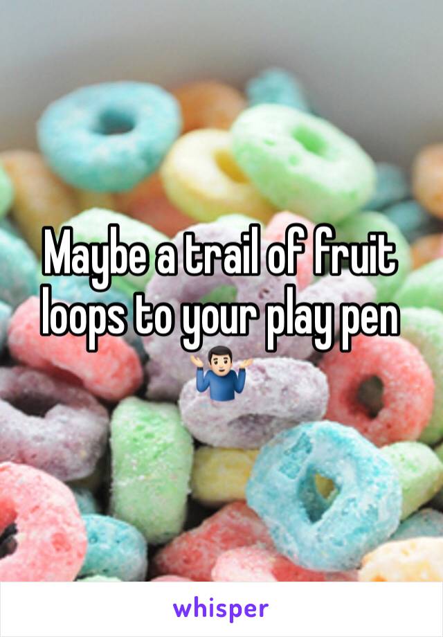 Maybe a trail of fruit loops to your play pen 🤷🏻‍♂️