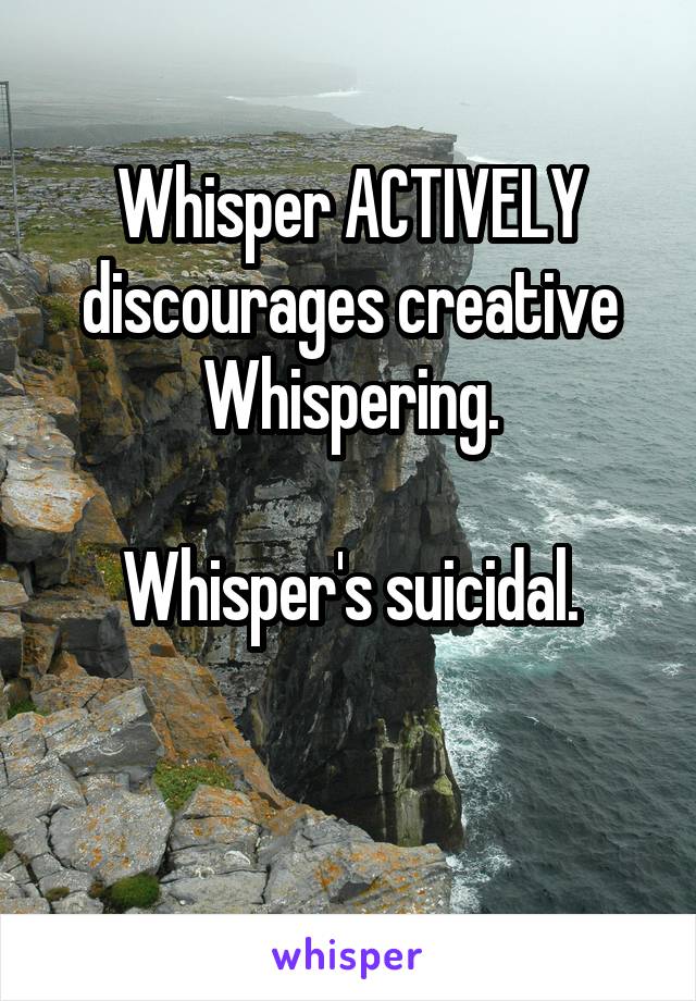 Whisper ACTIVELY discourages creative Whispering.

Whisper's suicidal.

